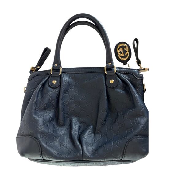 Gucci Sukey Guccissima Navy Leather Shoulder Tote Bag Gold Hardware GG Charm - Picture 15 of 16